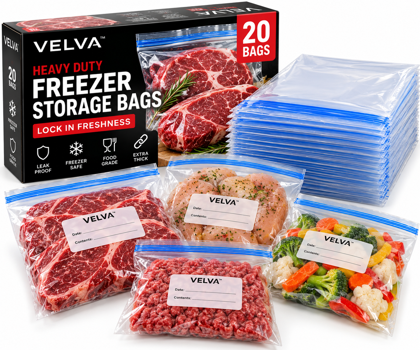 20 Freezer Storage Bags
